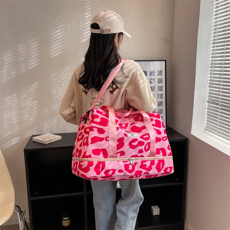 Travel Bag Women's Handbag Leopard Zebra Print Waterproof Large Pull Rod Boarding Fitness Dry and Wet Separation Luggage Bag New