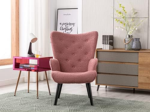 Accent Chair Modern Tufted Button Wingback Vanity Chair with Arms Upholstered Tall Back Desk Chair with Solid Wood Legs for Livi