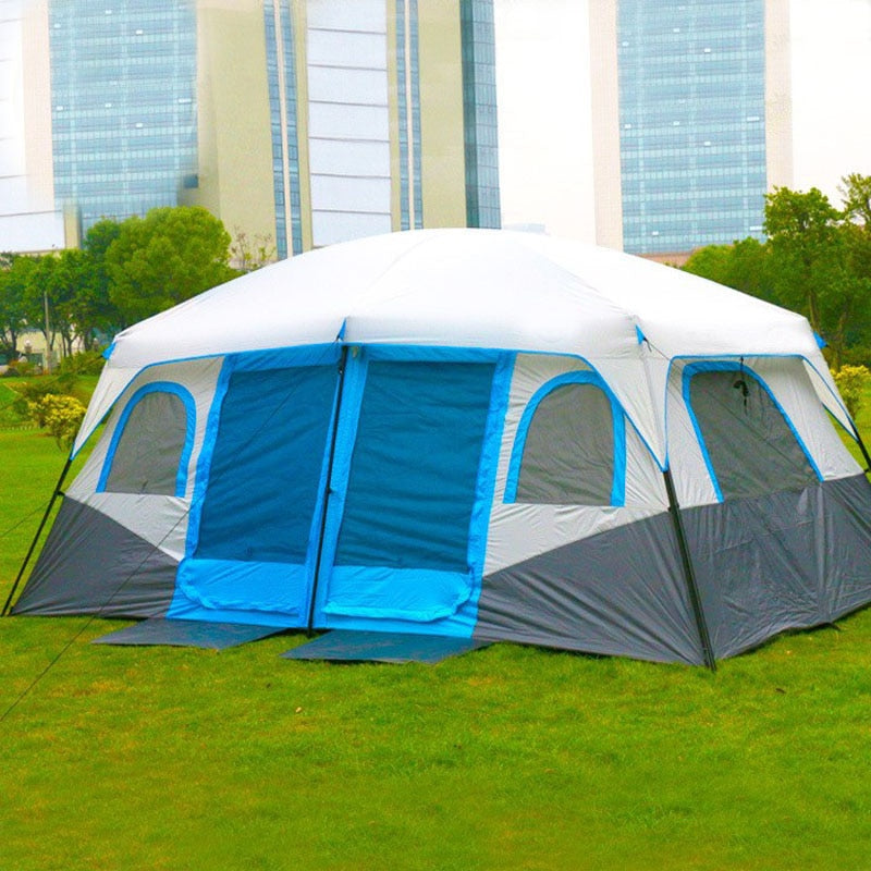 6-12Persons 2Rooms Large Space Tent Glamping Tourist Outdoor Camping Family Travel Anti-storm Suncreen Luxury UV 50+ Beach Play