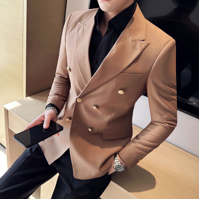 Top Quality Clothing Men Double Breasted Suit coat Male Spring Slim Fashion Casual Dress Blazers Men's Fancy Tuxedo suit Jacket