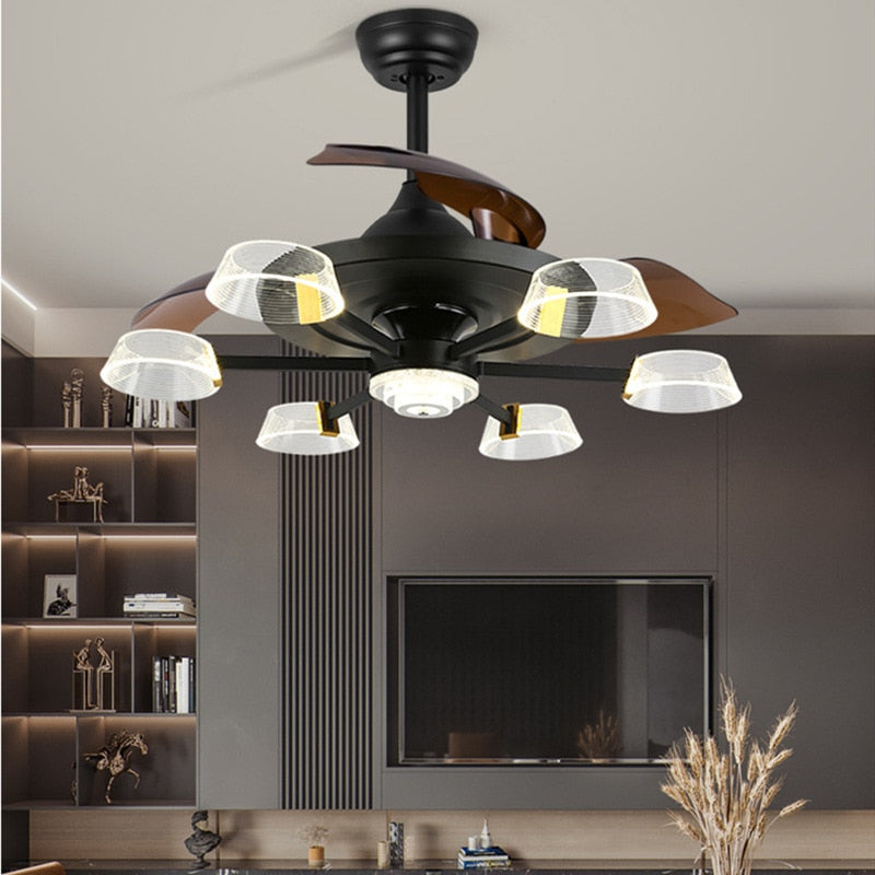 Led Celing Fan Pendant Lamp Light Chandelier Art European invisible living room Nordic creative bedroom dining room retro