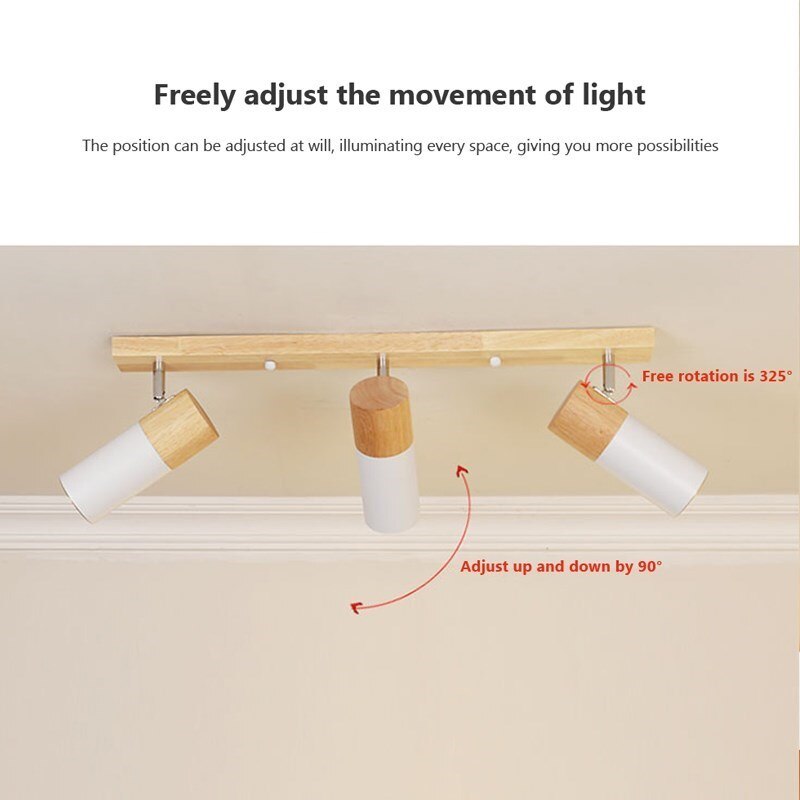 Nordic Wooden Ceiling Light Single Head Three Rotatable Spotlight For Living Room Bedroom Dining Room Cloakroom Lighting Fixture