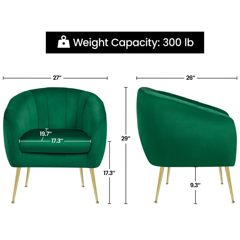 Alden Design Barrel Accent Chair with Gold Metal Legs, Green