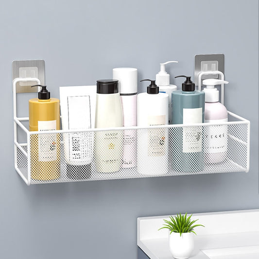 Wall-Mounted Bathroom Shelf No Drill Shower Shampoo Organizer Toilet Accessories Kitchen Free Punch Condiment Storage Baskets