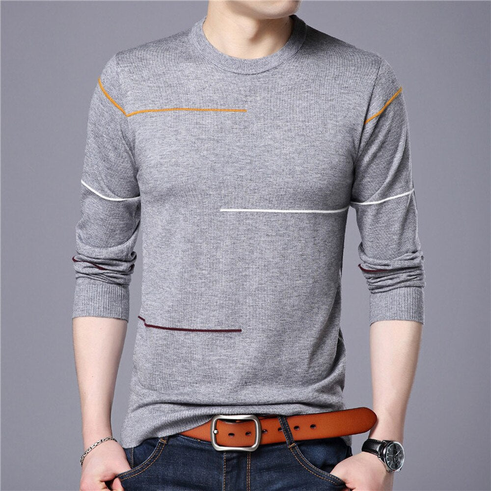 Male Striped Pullover Sweater New Autumn New Men's Sweater Fashion Slimfit Pullover Men Brand Clothing Turtle Neck Shirt MZL010