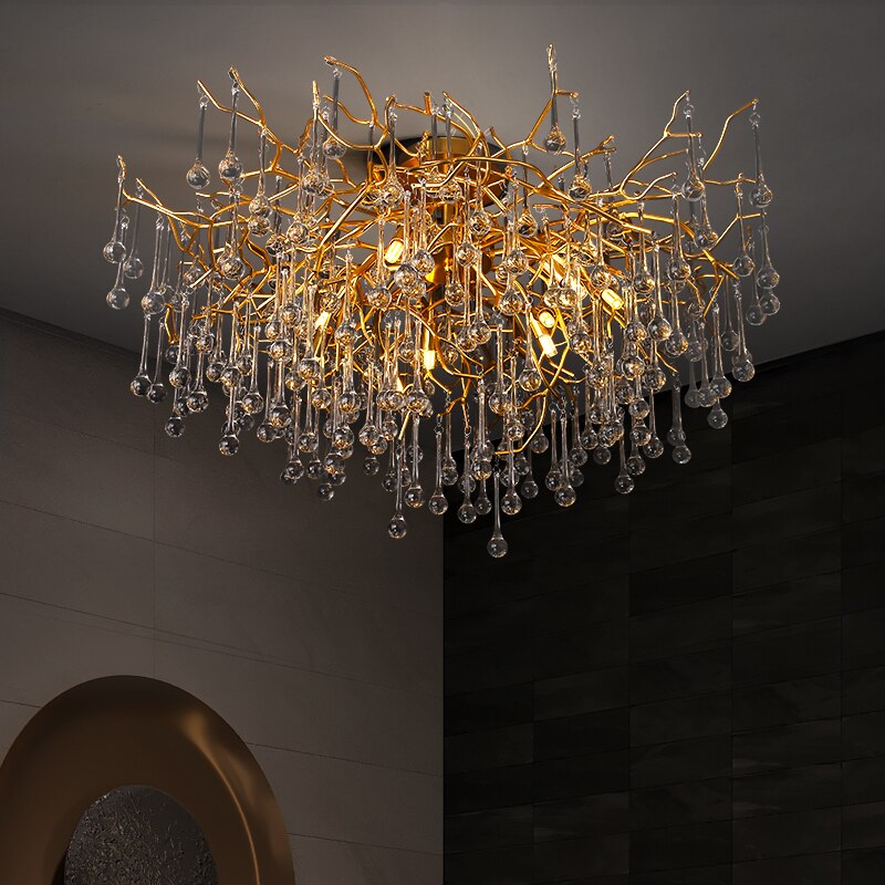 Nordic Gold Ceiling Chandelier Led Lighting For Room Large Ceiling Light Fixtures Living Room Hotel Hall Art Decor Crystal Lamp