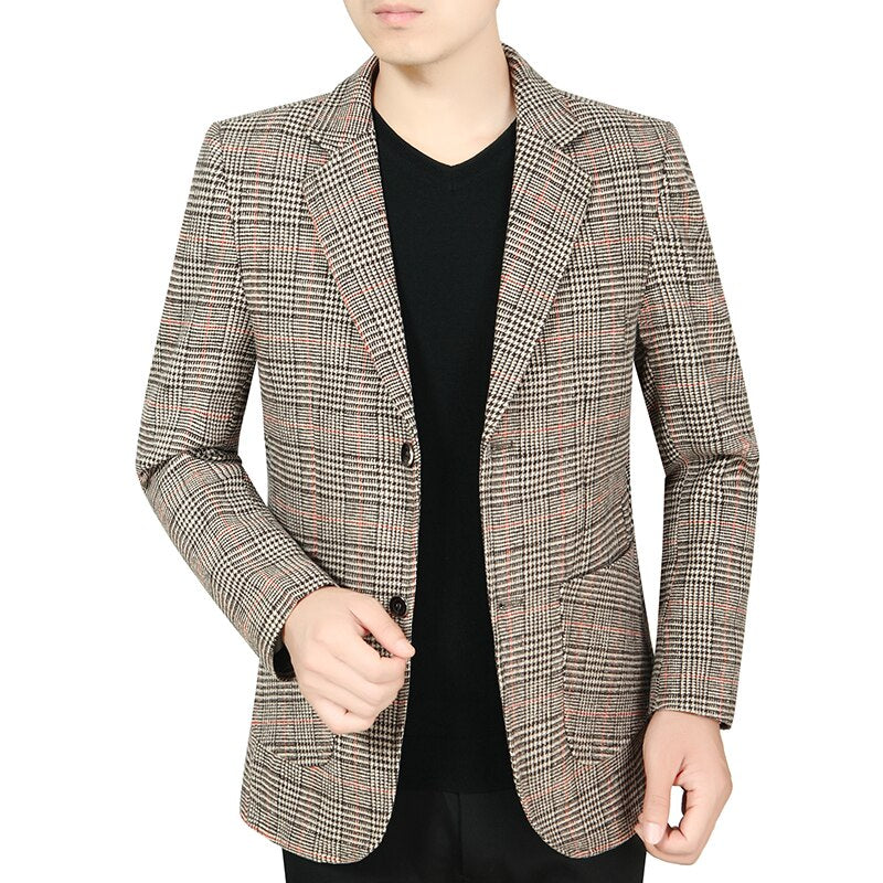 Men's Blazer Fashion Spring Autumn Clothing Male High Quality Suit Jacket Plaid Casual Slim Fit Fancy Party Singer Blazzer Coat