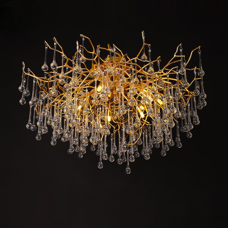 Nordic Gold Ceiling Chandelier Led Lighting For Room Large Ceiling Light Fixtures Living Room Hotel Hall Art Decor Crystal Lamp