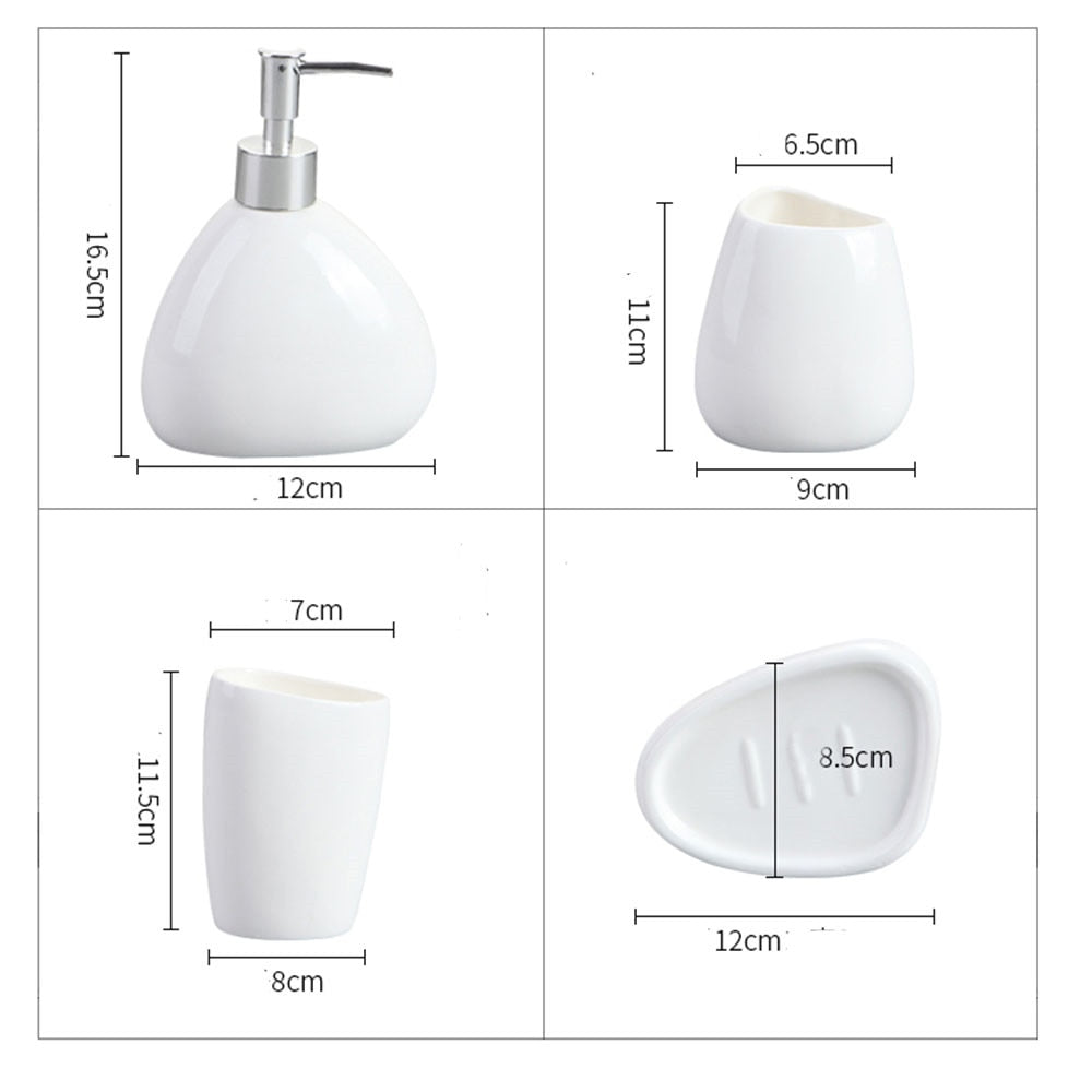 Home Washing Part Nordic Bathroom Wash Accessory White Ceramic Soap Dispenser Bottle Mouthwash Cup Soap Dish Toothbrush Cup